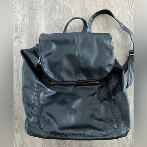 Black faux leather backpack